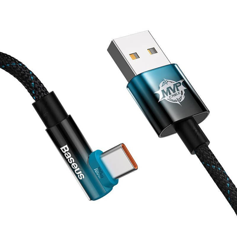 Baseus Elbow 1m 100W USB to USB-C angled cable (black-blue) hind ja info | Mobiiltelefonide kaablid | hansapost.ee