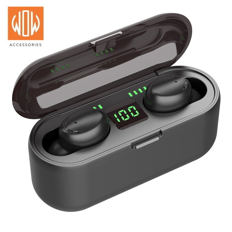 WoW F9 Sport & Leisure Super-Fit TWS Bluetooth 5.1 stereokõrvaklapid HD mikrofoni LED-laadimisega USB Powerbank Black hind ja info | Kõrvaklapid | hansapost.ee