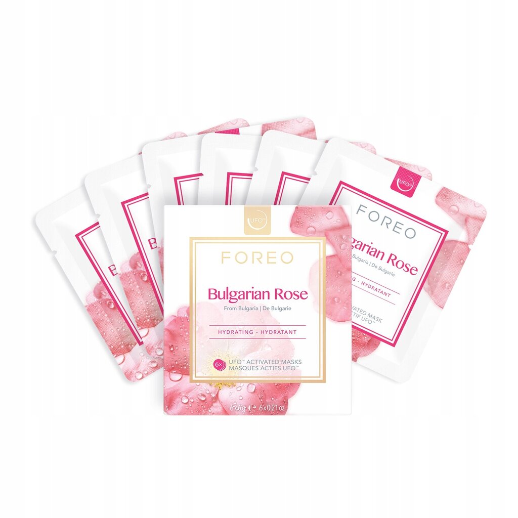 Niisutavate näomaskide komplekt Foreo UFO Mask Set - Bulgarian Rose, 6 tk x 6 g цена и информация | Näomaskid ja silmamaskid | hansapost.ee