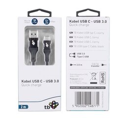 TB Kaabel USB 3.0-USB C 2m PREMIUM 3A must TPE hind ja info | TB Mobiiltelefonid ja lisatarvikud | hansapost.ee