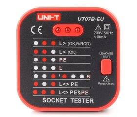 Pistikupesa tester 230V RCD, UNI-T UT07B-EU hind ja info | Käsitööriistad | hansapost.ee
