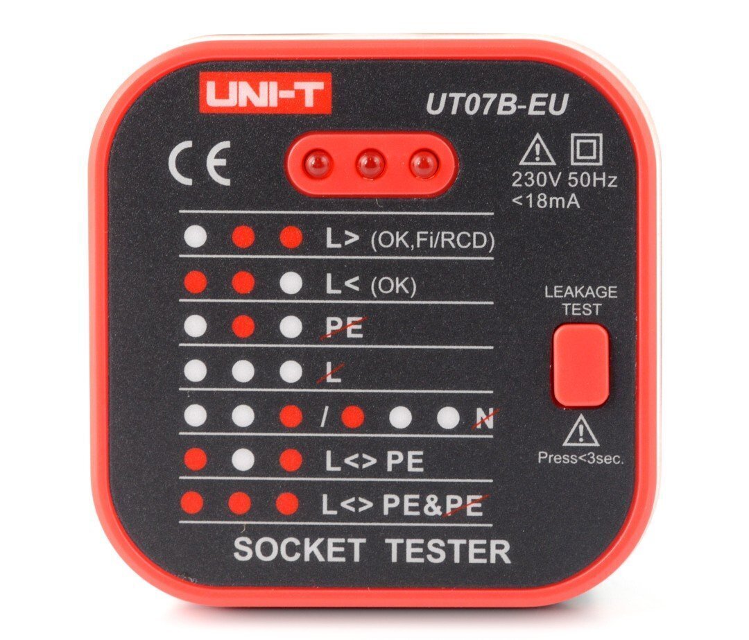 Pistikupesa tester 230V RCD, UNI-T UT07B-EU цена и информация | Käsitööriistad | hansapost.ee