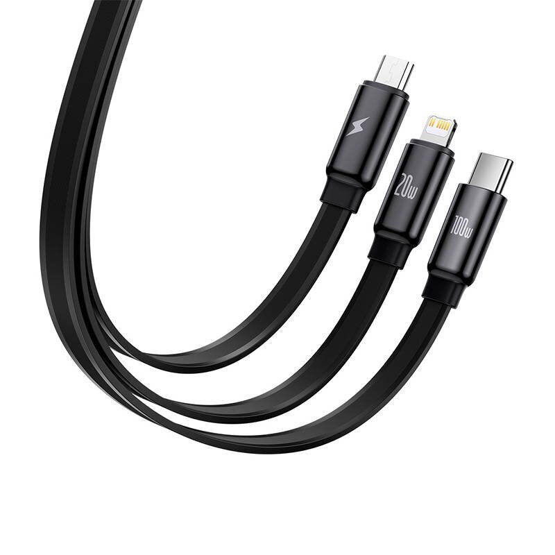 Baseus Traction 3-in-1 USB-C cable USB-C / Lightning / Micro 100W 1.7m (black) hind ja info | Mobiiltelefonide kaablid | hansapost.ee