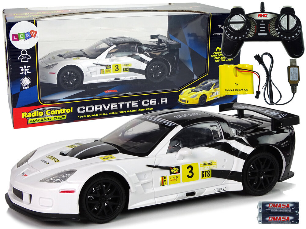 Raadio teel juhitav sportauto Corvette C6.R 1:18 valge цена и информация | Mänguasjad poistele | hansapost.ee