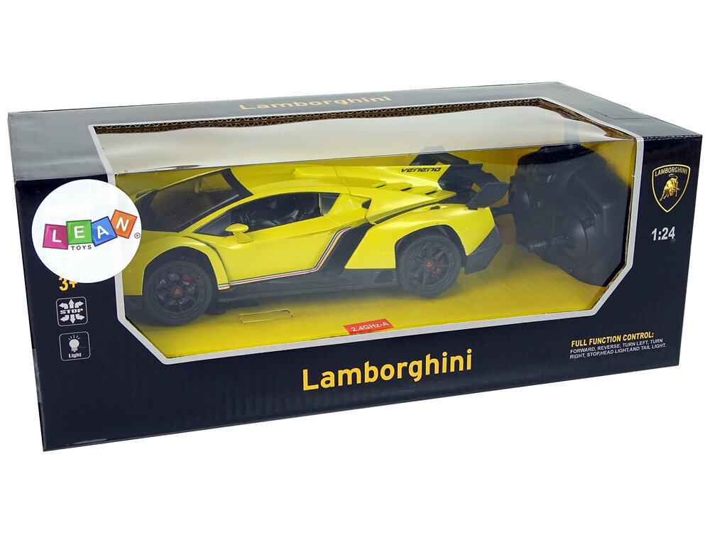 Raadio teel juhitav Lamborghini Veneno 1:24 kollane, puldiga hind ja info | Mänguasjad poistele | hansapost.ee