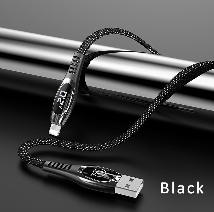 USB/Lightning kaabel USAMS, must, 120cm (voolu mõõtmisega) hind ja info | Mobiiltelefonide kaablid | hansapost.ee