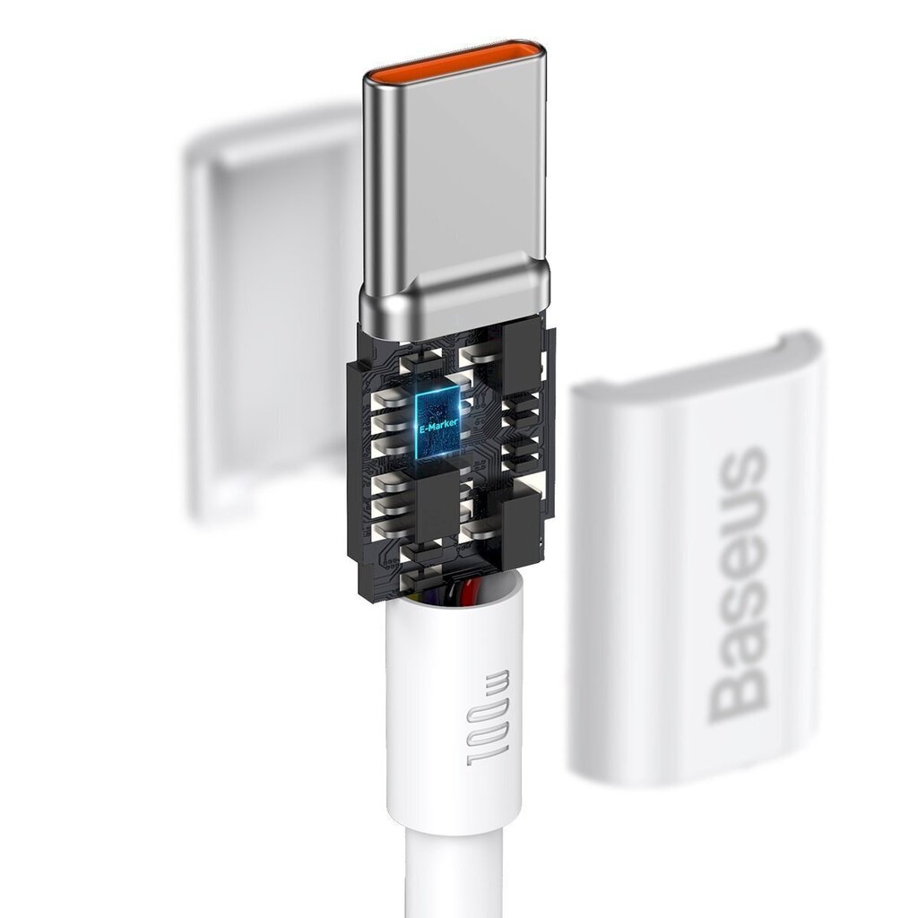 Baseus Superior Series Cable USB-C to USB-C, 100W, 1m (white) hind ja info | Mobiiltelefonide kaablid | hansapost.ee