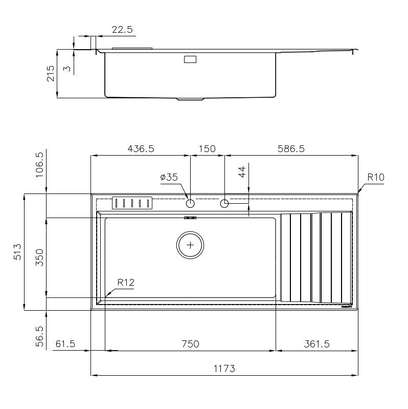 Foster valamu Stripe Sink 1173x513 FE 1 RH/B+DR hind ja info | Köögivalamud | hansapost.ee