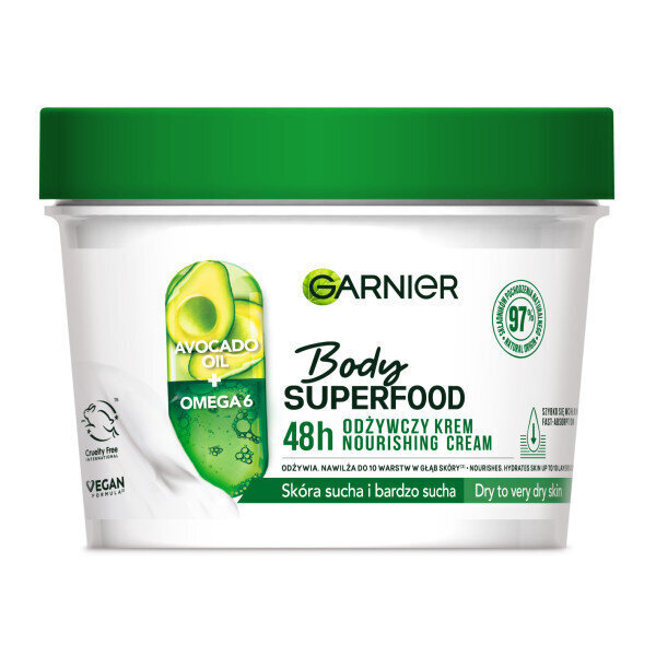 Toitev kehakreem kuivale nahale Garnier Body Superfood Nourishing Cream, 380ml цена и информация | Kehakreemid, kehaõlid ja losjoonid | hansapost.ee