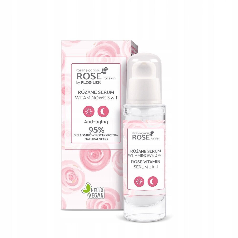 Roosi näoseerum Floslek Rose For Skin Anti Aging 3in1, 30ml цена и информация | Näoõlid, ampullid ja seerumid | hansapost.ee