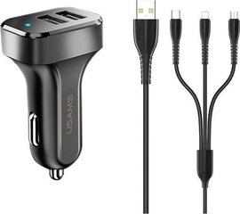 Автомобильная зарядка Usams U32 USB 12, 24V, 2.1A, черная + кабель 3-в-1 цена и информация | Зарядные устройства для телефонов | hansapost.ee