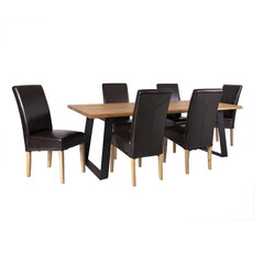 Набор столовой мебели с 6 стульями ROTTERDAM (19981), шпон антикварного дуба, ножки из черного металла цена и информация | Комплекты мебели для столовой | hansapost.ee