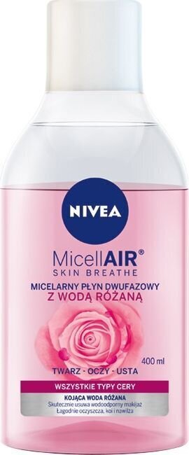 Mitsellaarne kahefaasiline meigieemaldaja roosiveega Nivea Micell Air Skin Breathe, 400 ml hind ja info | Näopuhastusvahendid | hansapost.ee