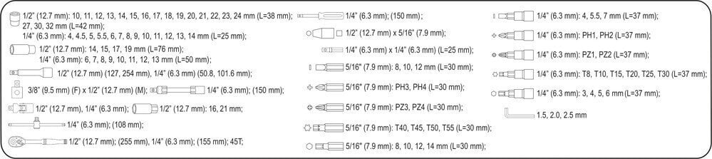 Zestaw kluczy 94 elementów 1/2", 1/4 T58687 STHOR цена и информация | Käsitööriistad | hansapost.ee