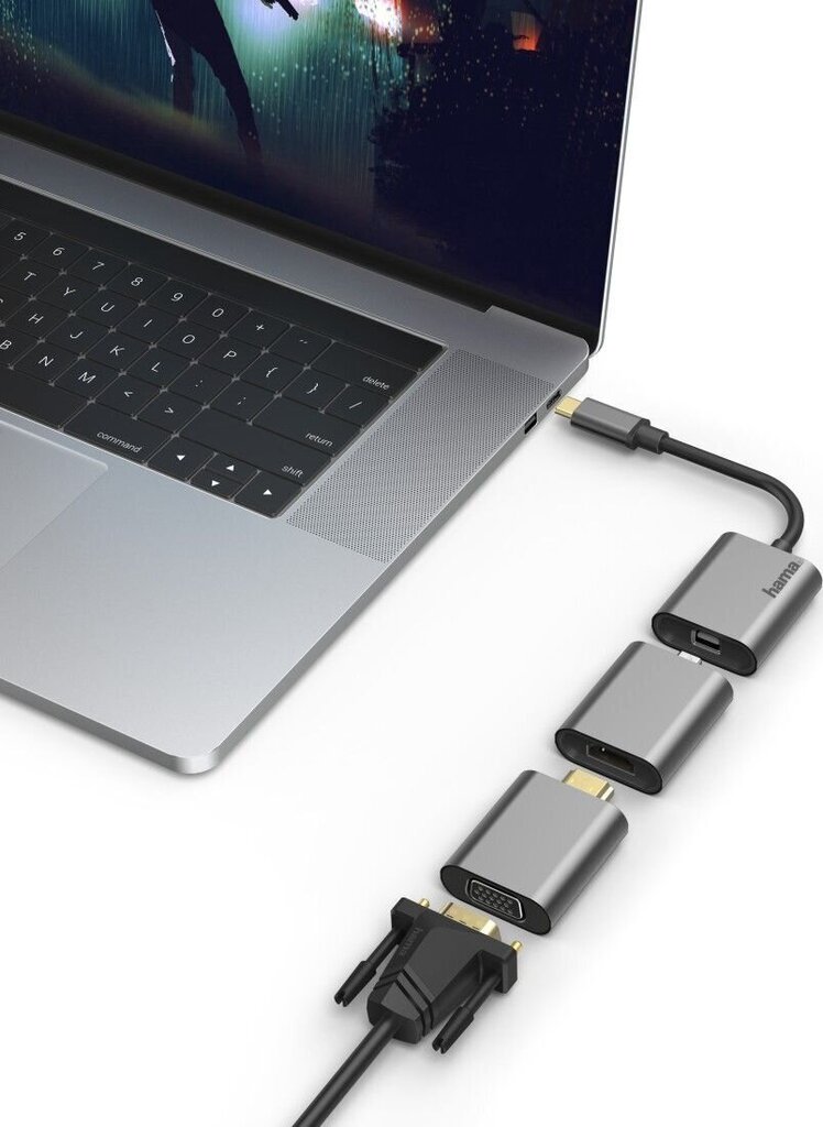 Adapteri komplekt 6 in 1 USB-C, Mini-DisplayPort, HDMI™, VGA Hama, 00200306 hind ja info | USB adapterid ja jagajad | hansapost.ee