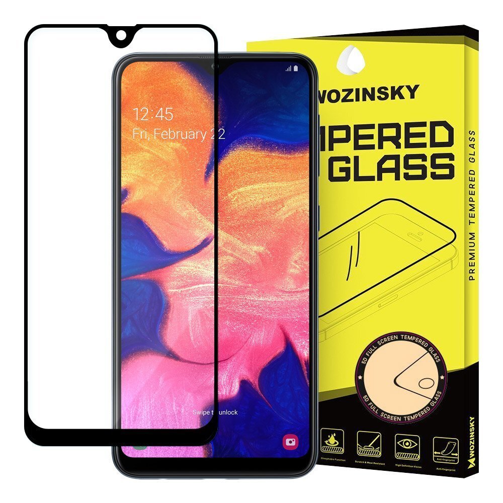 LCD kaitseklaas "Wozinsky 5D Full Glue" Samsung A105 A10 kohandatud korpusele must ​ цена и информация | Ekraani kaitseklaasid ja kaitsekiled | hansapost.ee