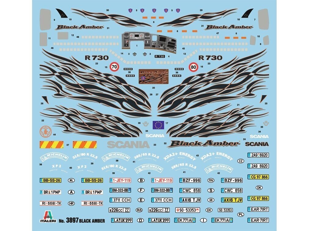 Mudelikomplekt Italeri - Scania R730 ''Black Amber'', 1/24, 3897 hind ja info | Klotsid ja konstruktorid | hansapost.ee