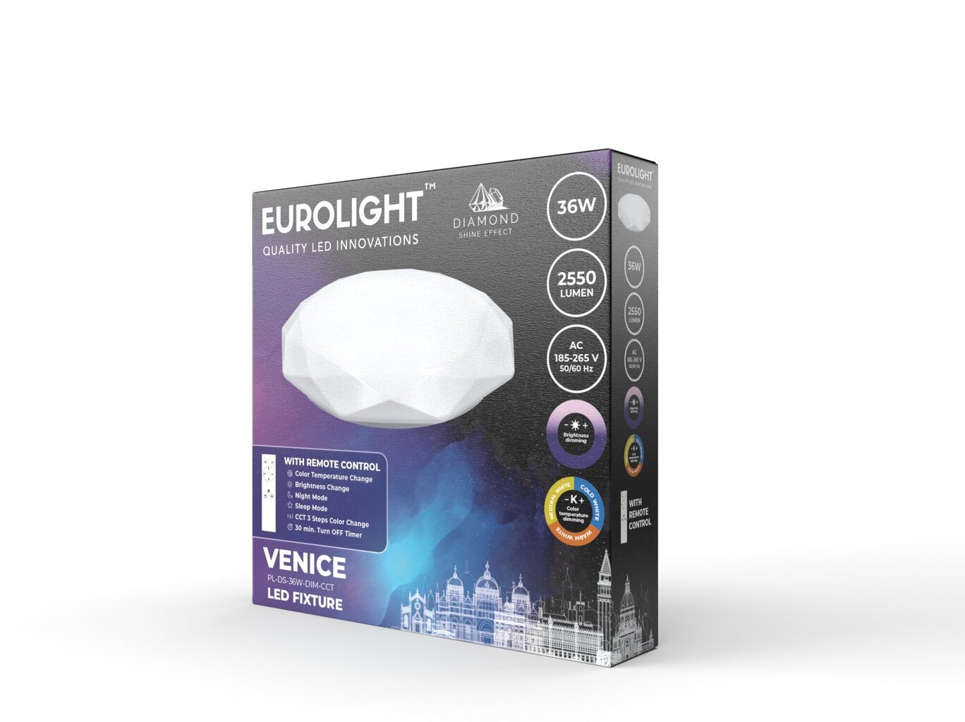 Timmitav Led-puldiga laelamp Eurolight 36W, 2340lm, 3000K-6500K, VENICE PL-DS-36WDIM-CCT hind ja info | Laelambid | hansapost.ee
