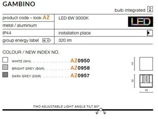 Azzardo настенный светильник Gambino 1 Grey цена и информация | Настенный светильник Конусы | hansapost.ee