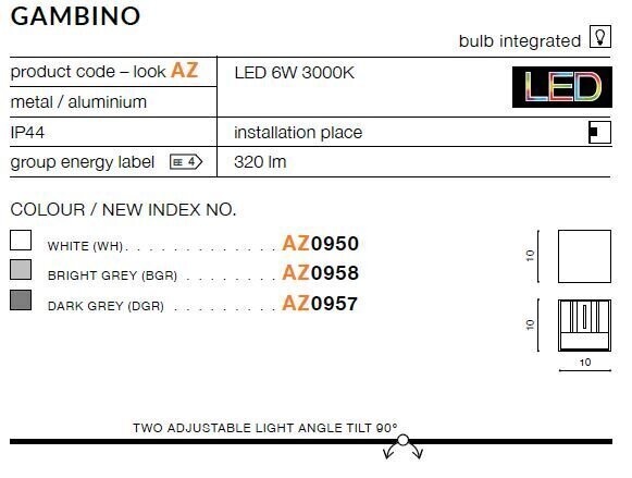 Azzardo seinavalgusti Gambino 1 Grey hind ja info | Seinavalgustid | hansapost.ee