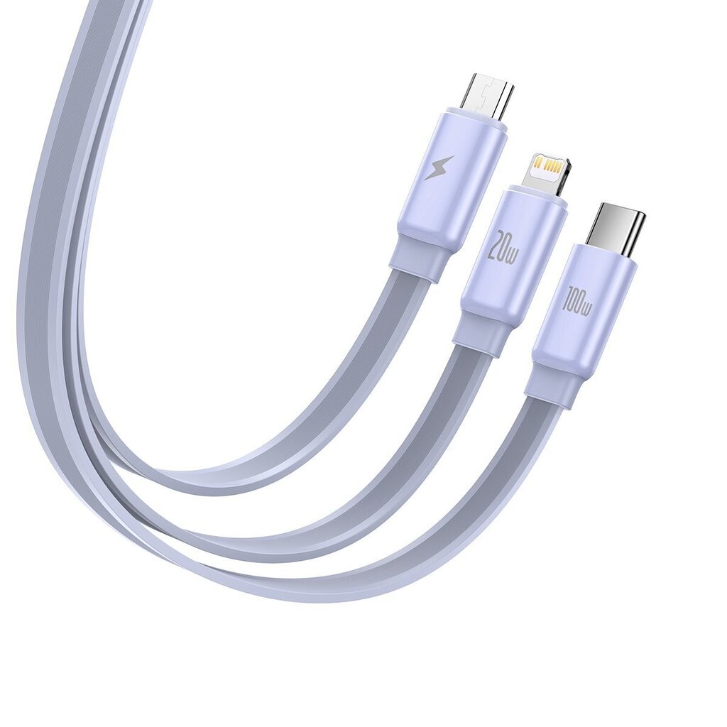 Baseus 3-in-1 USB Type C - Micro USB / USB Type C / Lightning 100W 1.7m (CAQY000005) hind ja info | USB adapterid ja jagajad | hansapost.ee