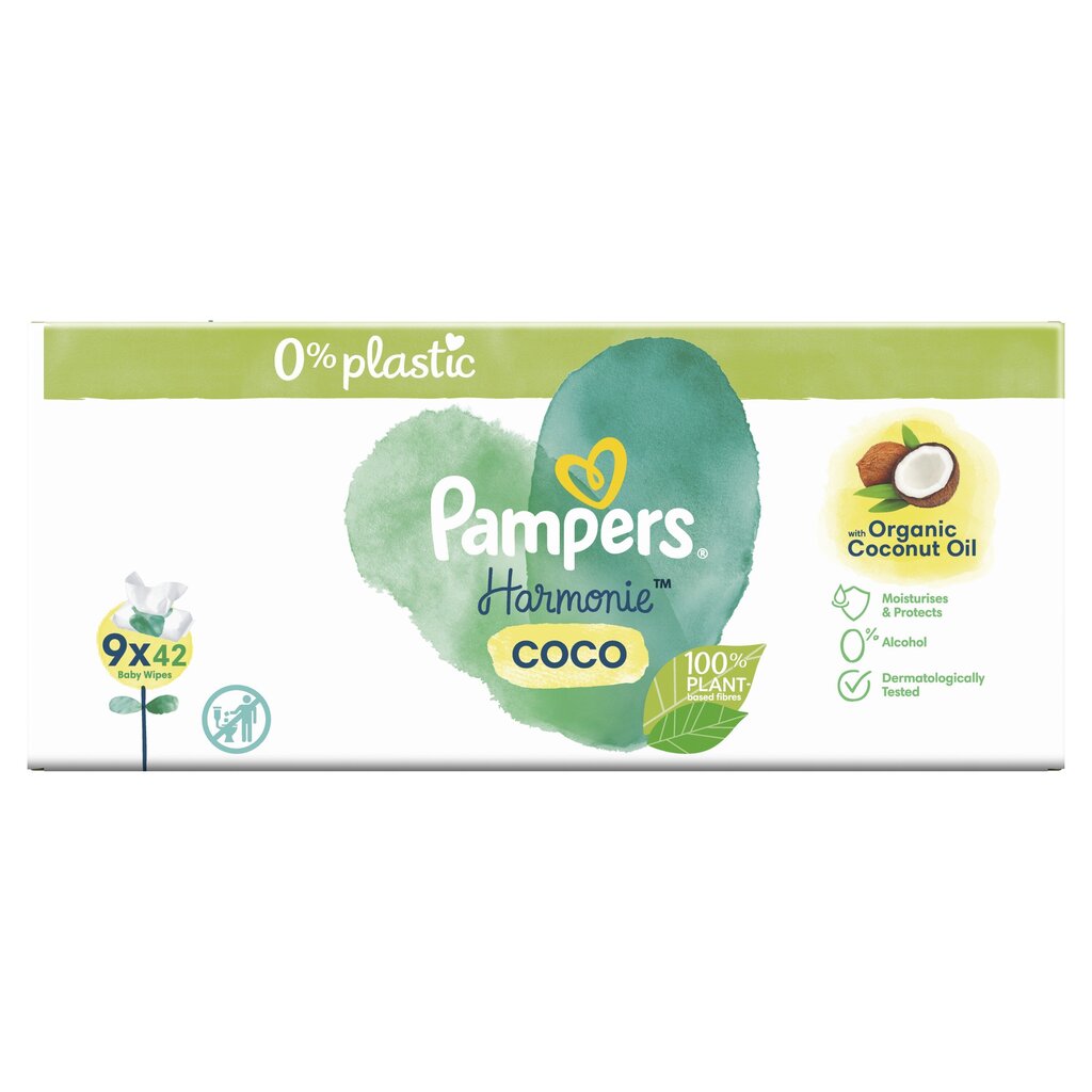 Niisked salvrätikud Pampers Coconut Harm Free, 9x42 tk. цена и информация | Niisked salvrätikud lastele | hansapost.ee