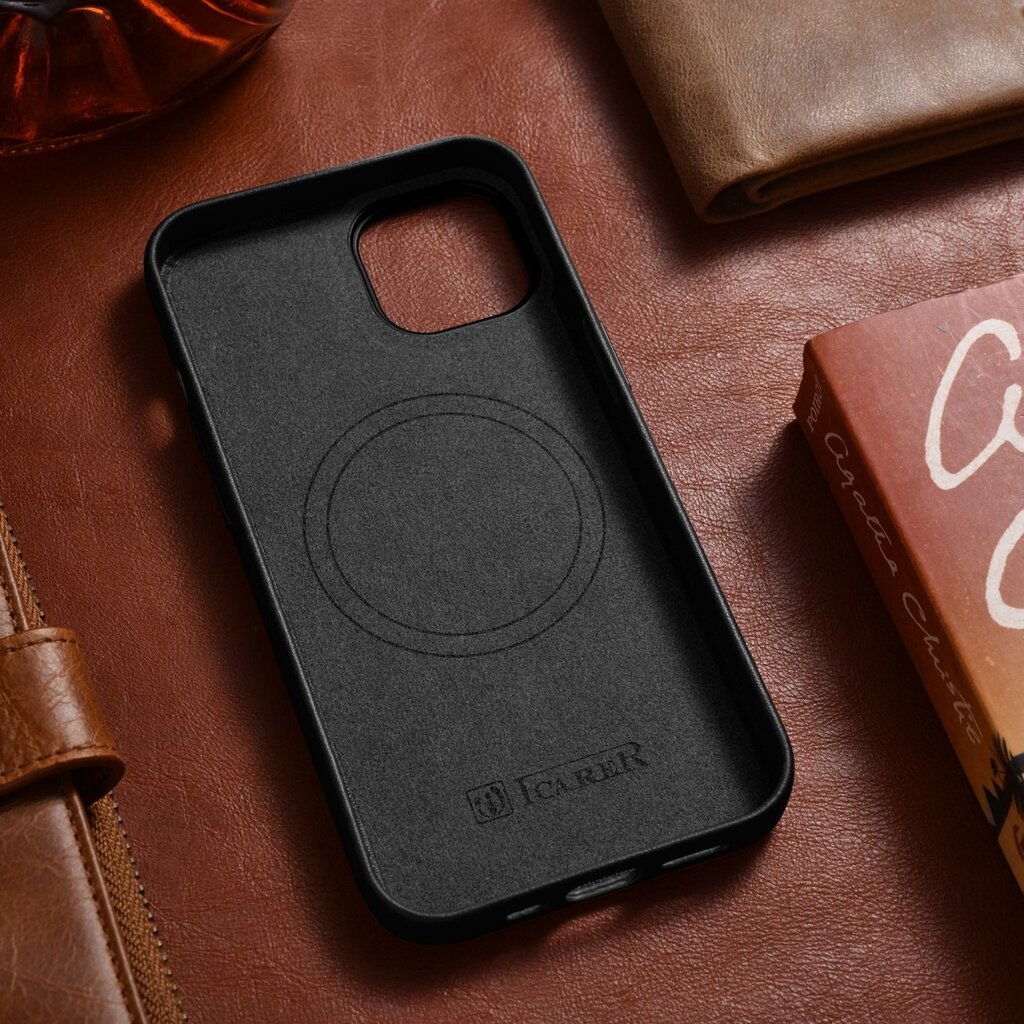 iCarer Leather iPhone 14 Plus black (MagSafe compatible) цена и информация | Telefonide kaitsekaaned ja -ümbrised | hansapost.ee