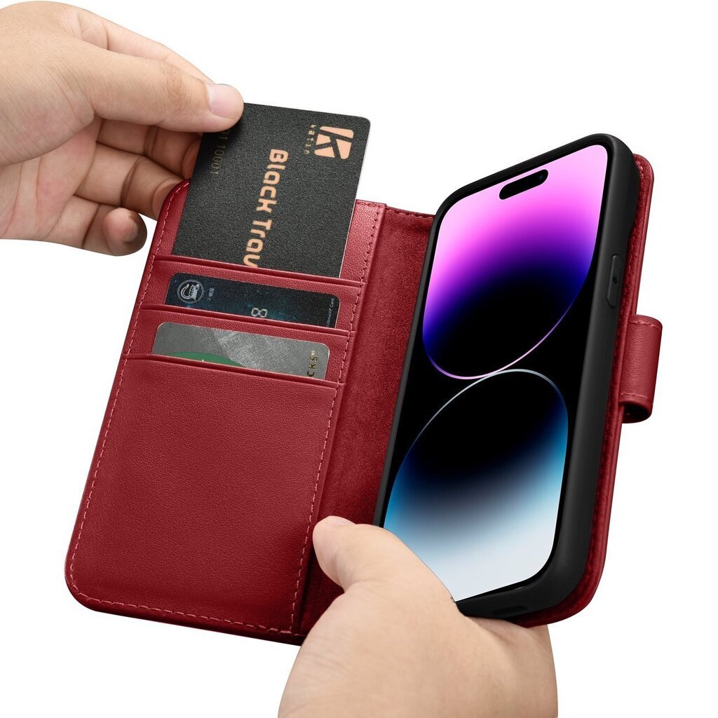 iCarer 2in1 iPhone 14 Pro Max Leather Flip Anti-RFID red (WMI14220728-RD) цена и информация | Telefonide kaitsekaaned ja -ümbrised | hansapost.ee