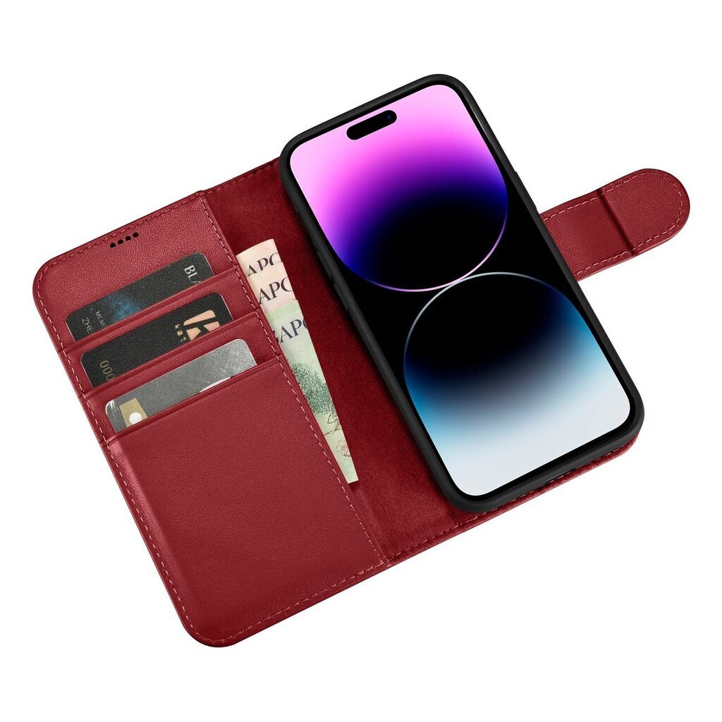 iCarer 2in1 iPhone 14 Pro Max Leather Flip Anti-RFID red (WMI14220728-RD) цена и информация | Telefonide kaitsekaaned ja -ümbrised | hansapost.ee