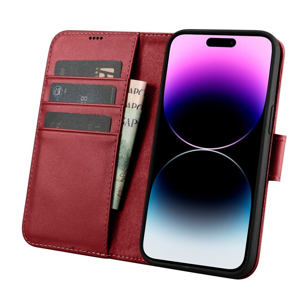 iCarer 2in1 iPhone 14 Pro Max Leather Flip Anti-RFID red (WMI14220728-RD) цена и информация | Telefonide kaitsekaaned ja -ümbrised | hansapost.ee