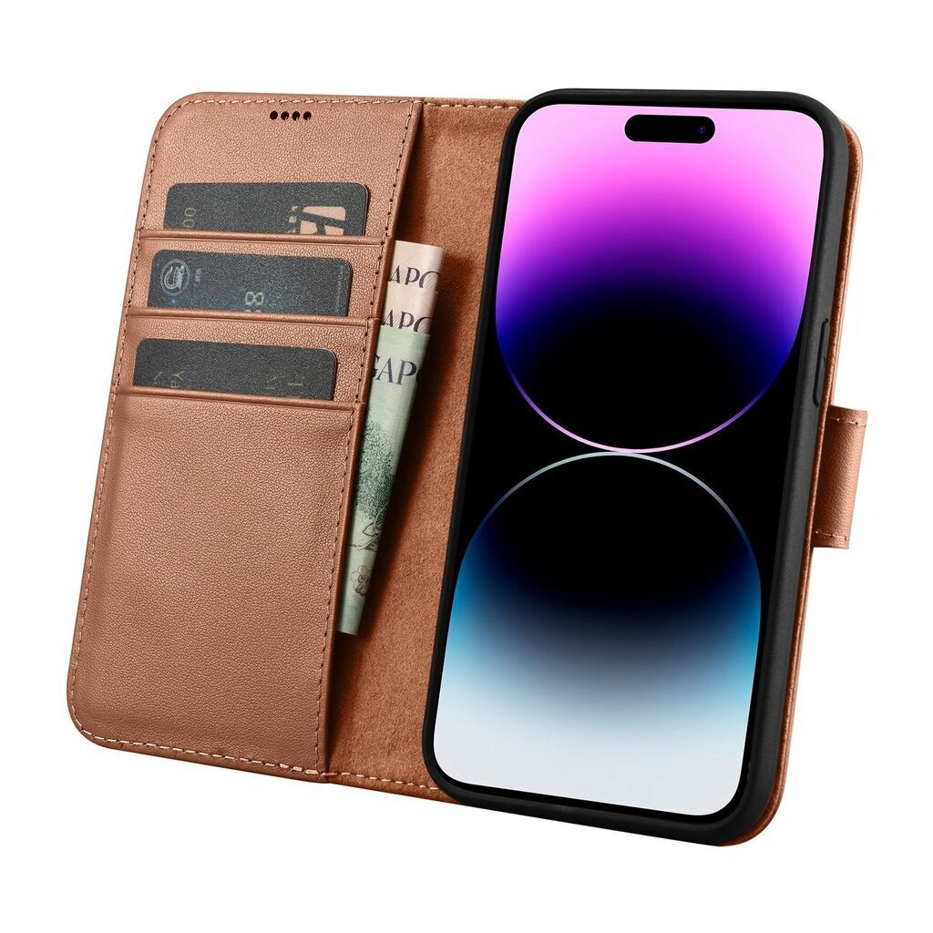 iCarer 2in1 iPhone 14 Pro Max Leather Flip Anti-RFID Brown (WMI14220728-BN) hind ja info | Telefonide kaitsekaaned ja -ümbrised | hansapost.ee