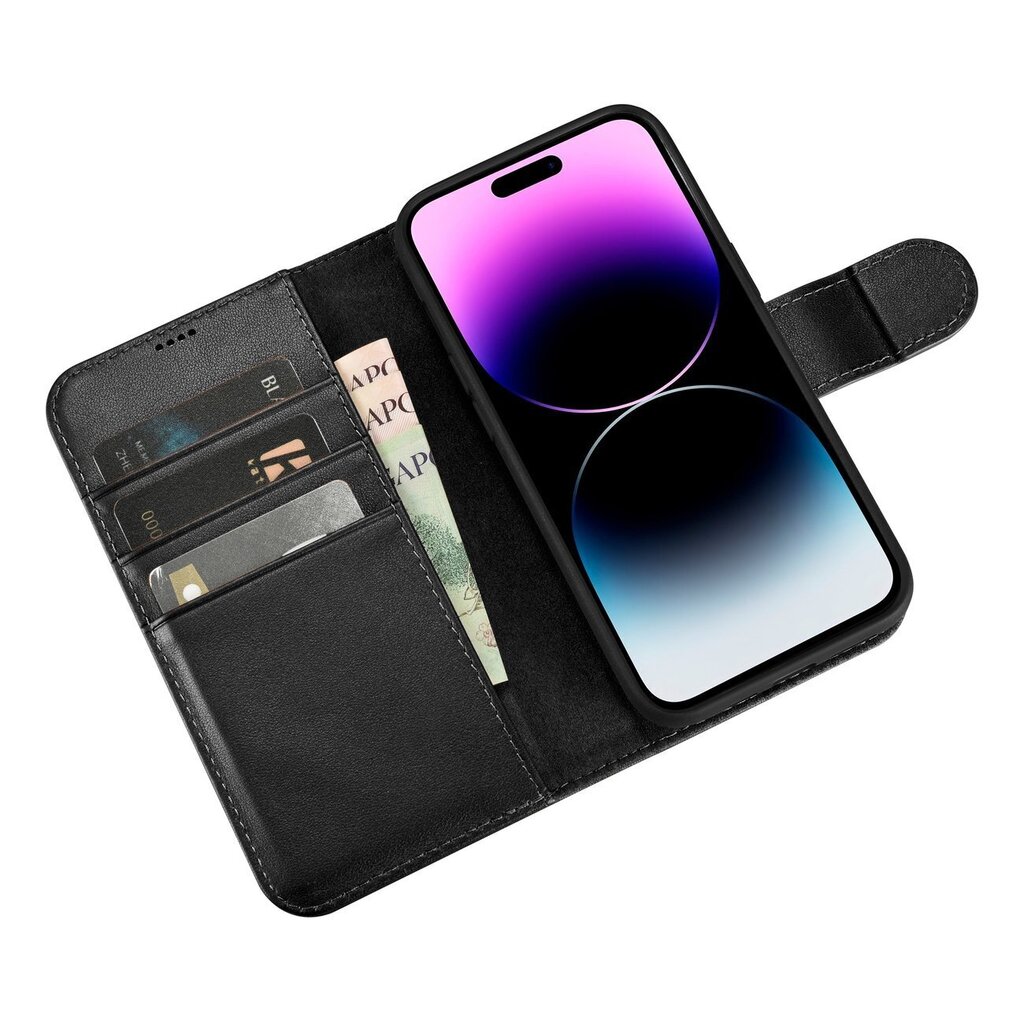 iCarer 2in1 iPhone 14 Pro Leather Flip Anti-RFID black (WMI14220726-BK) hind ja info | Telefonide kaitsekaaned ja -ümbrised | hansapost.ee