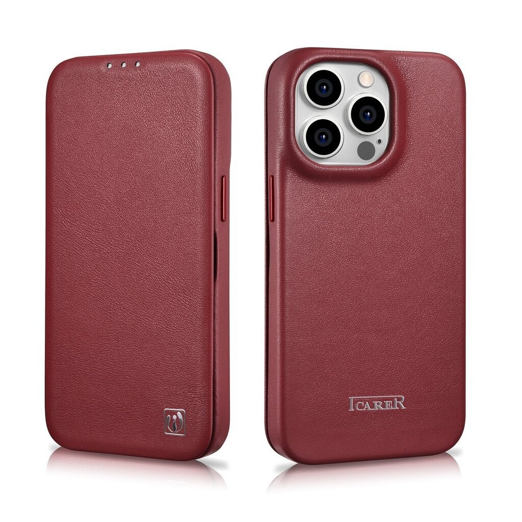 iCarer Leather iPhone 14 Pro Max Flip Magnetic MagSafe Red (WMI14220716-RD) hind ja info | Telefonide kaitsekaaned ja -ümbrised | hansapost.ee