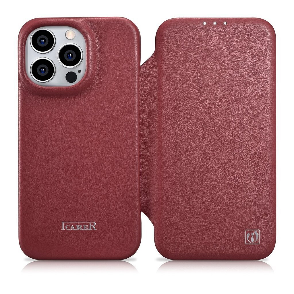 iCarer Leather iPhone 14 Pro Max Flip Magnetic MagSafe Red (WMI14220716-RD) hind ja info | Telefonide kaitsekaaned ja -ümbrised | hansapost.ee