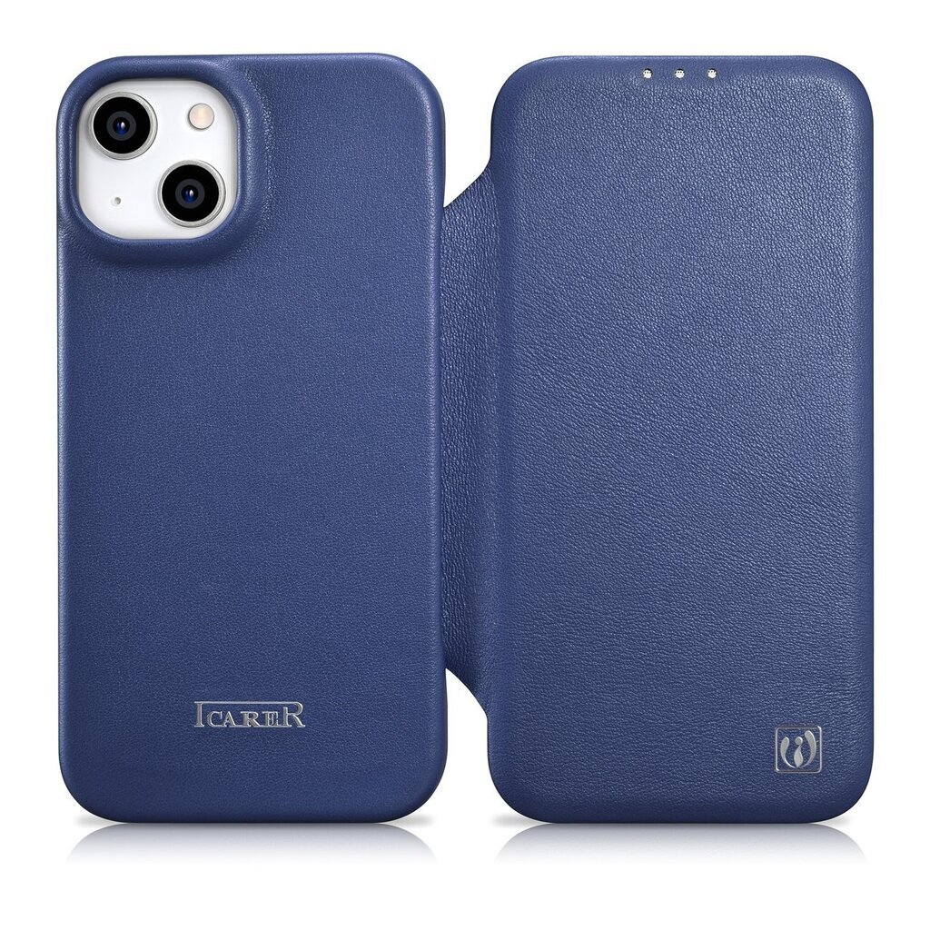 iCarer Leather iPhone 14 Plus Flip Magnetic MagSafe Blue (WMI14220715-BU) цена и информация | Telefonide kaitsekaaned ja -ümbrised | hansapost.ee