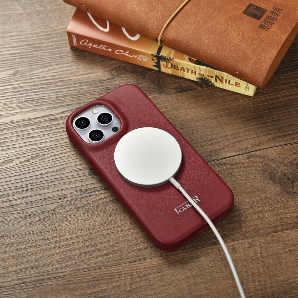 iCarer Leather iPhone 14 Pro Flip Magnetic MagSafe Red (WMI14220714-RD) цена и информация | Telefonide kaitsekaaned ja -ümbrised | hansapost.ee