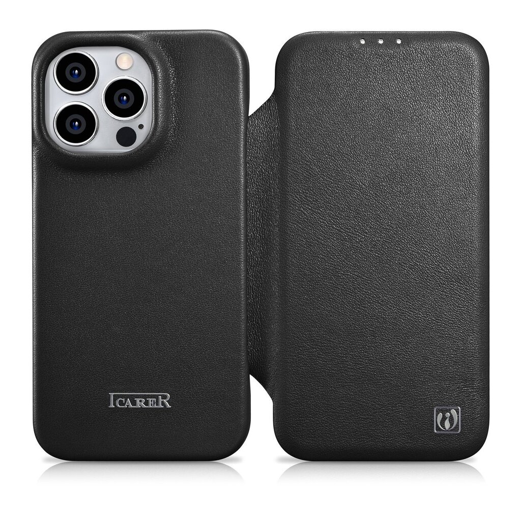 iCarer Leather iPhone 14 Pro Flip Magnetic MagSafe Black (WMI14220714-BK) цена и информация | Telefonide kaitsekaaned ja -ümbrised | hansapost.ee