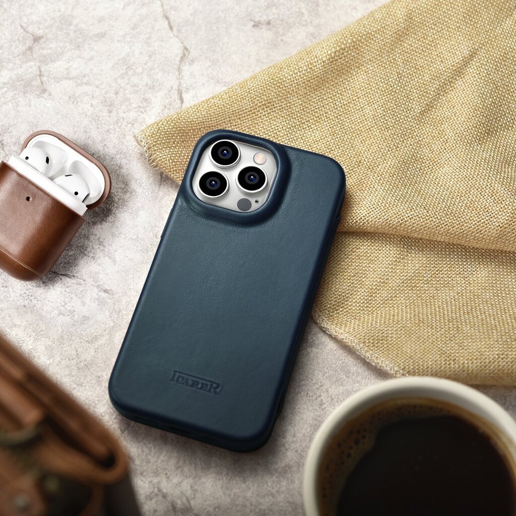 iCarer Leather iPhone 14 Pro Max Flip Magnetic MagSafe Blue (AKI14220708-BU) hind ja info | Telefonide kaitsekaaned ja -ümbrised | hansapost.ee