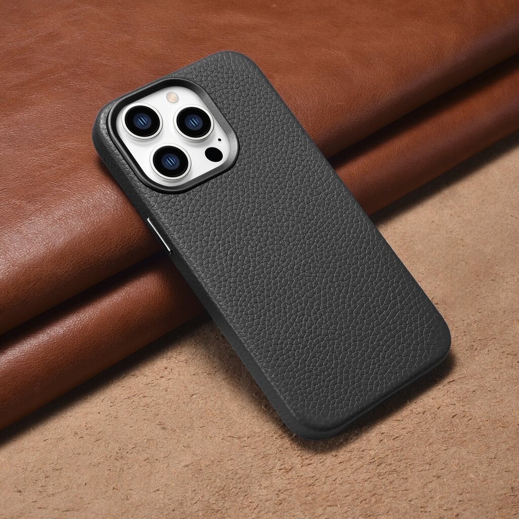 iCarer Litchi Leather iPhone 14 Pro Max Magnetic with MagSafe Black (WMI14220712-BK) hind ja info | Telefonide kaitsekaaned ja -ümbrised | hansapost.ee