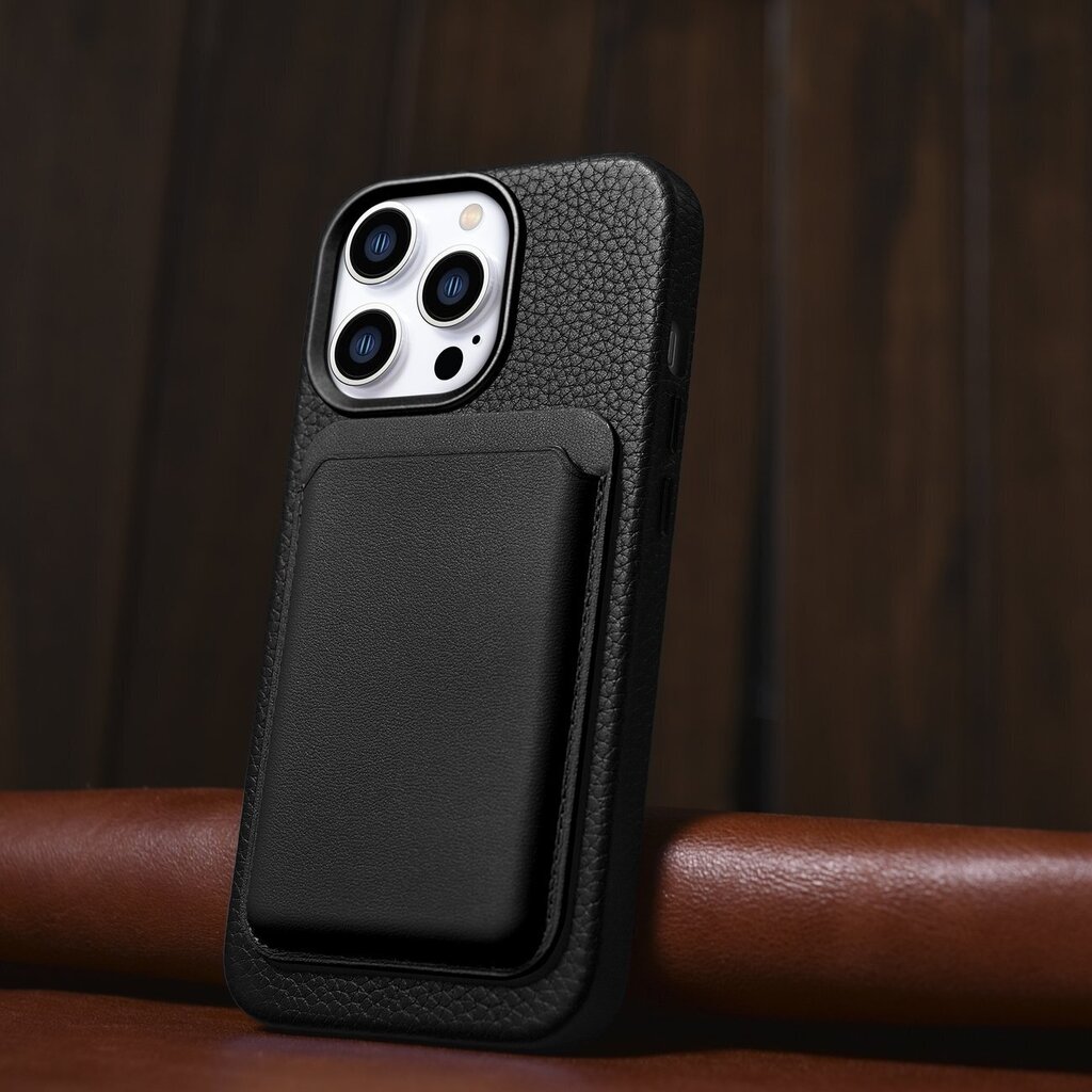 iCarer Litchi Leather iPhone 14 Pro Max Magnetic with MagSafe Black (WMI14220712-BK) hind ja info | Telefonide kaitsekaaned ja -ümbrised | hansapost.ee