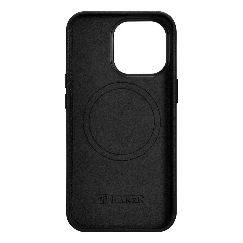 iCarer Litchi Leather iPhone 14 Pro Magnetic MagSafe Black (WMI14220710-BK) цена и информация | Telefonide kaitsekaaned ja -ümbrised | hansapost.ee