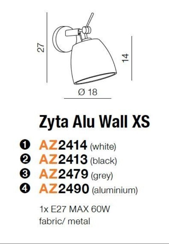 Seinavalgusti AZzardo Zyta AZ4792 hind ja info | Seinavalgustid | hansapost.ee