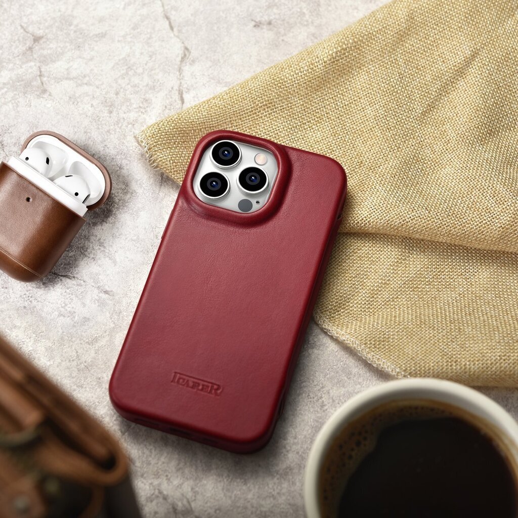 iCarer Leather iPhone 14 Pro Flip Magnetic MagSafe Red (AKI14220706-RD) цена и информация | Telefonide kaitsekaaned ja -ümbrised | hansapost.ee