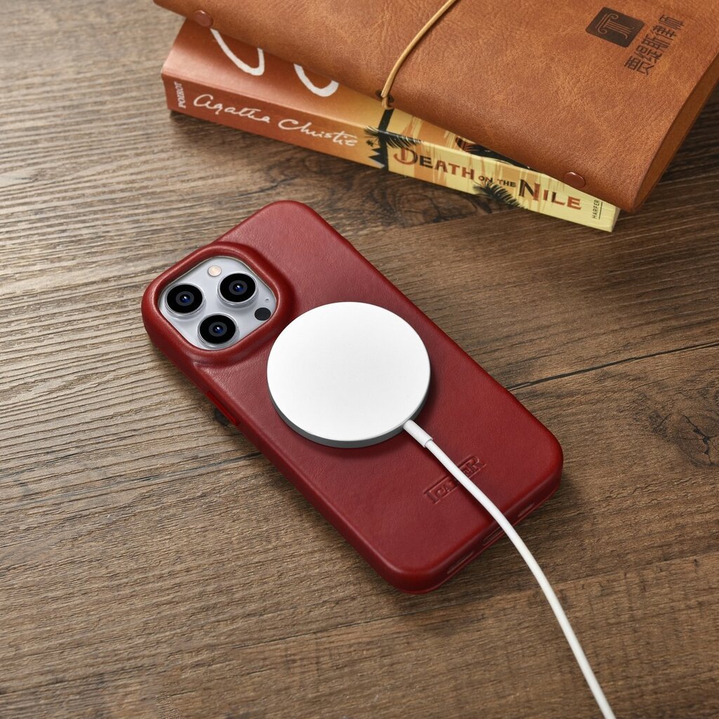 iCarer Leather iPhone 14 Pro Flip Magnetic MagSafe Red (AKI14220706-RD) hind ja info | Telefonide kaitsekaaned ja -ümbrised | hansapost.ee
