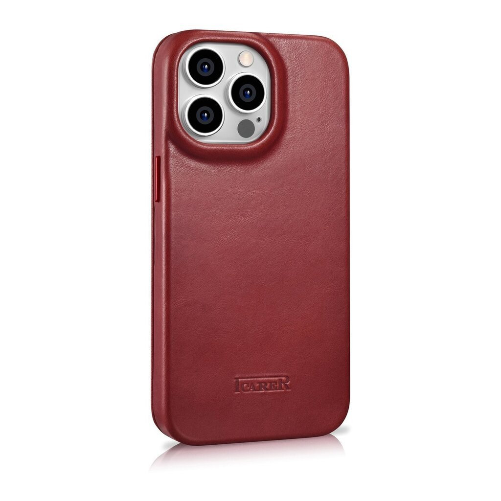 iCarer Leather iPhone 14 Pro Flip Magnetic MagSafe Red (AKI14220706-RD) цена и информация | Telefonide kaitsekaaned ja -ümbrised | hansapost.ee