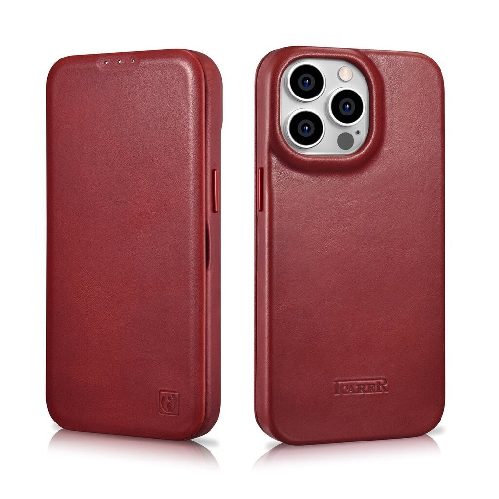 iCarer Leather iPhone 14 Pro Flip Magnetic MagSafe Red (AKI14220706-RD) цена и информация | Telefonide kaitsekaaned ja -ümbrised | hansapost.ee