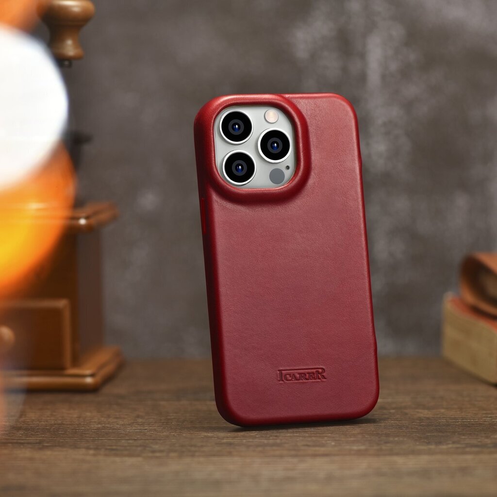 iCarer Leather iPhone 14 Pro Flip Magnetic MagSafe Red (AKI14220706-RD) hind ja info | Telefonide kaitsekaaned ja -ümbrised | hansapost.ee