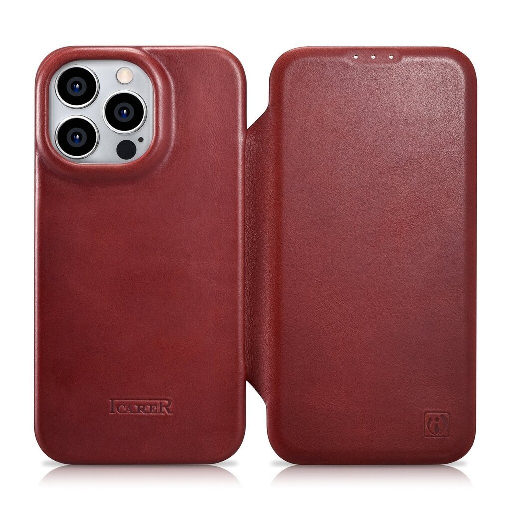 iCarer Leather iPhone 14 Pro Flip Magnetic MagSafe Red (AKI14220706-RD) hind ja info | Telefonide kaitsekaaned ja -ümbrised | hansapost.ee