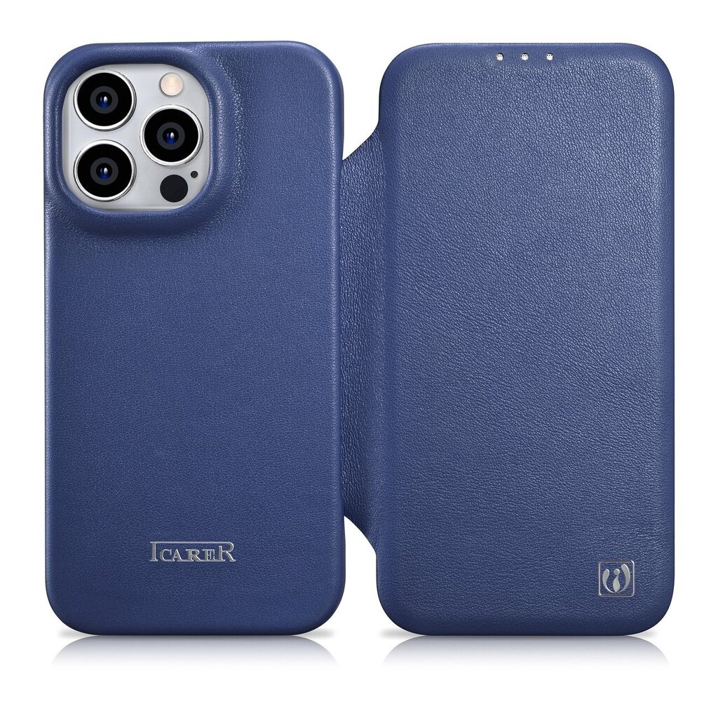 iCarer Leather iPhone 14 Pro Flip Magnetic MagSafe Leather blue (WMI14220714-BU) hind ja info | Telefonide kaitsekaaned ja -ümbrised | hansapost.ee