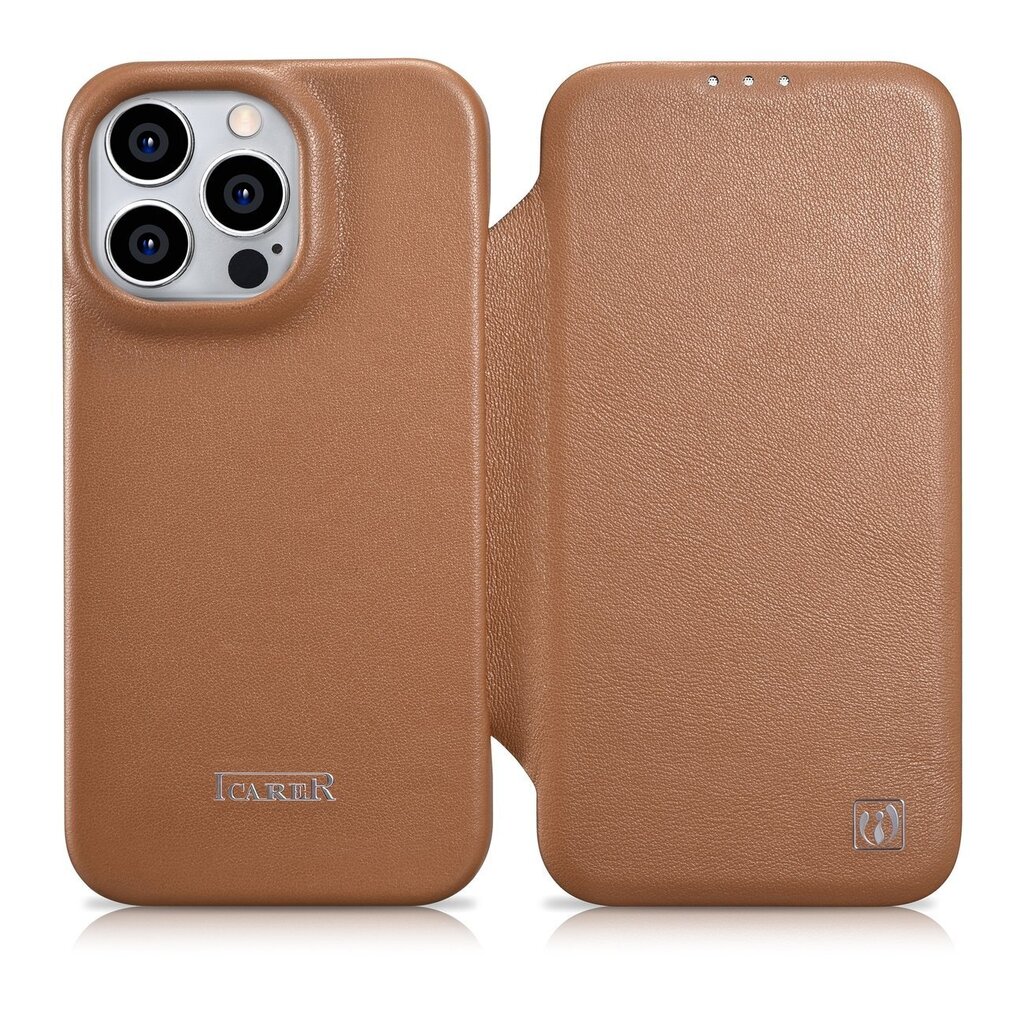 iCarer Leather iPhone 14 Pro Max Flip Magnetic MagSafe Leather Brown (WMI14220716-BN) hind ja info | Telefonide kaitsekaaned ja -ümbrised | hansapost.ee